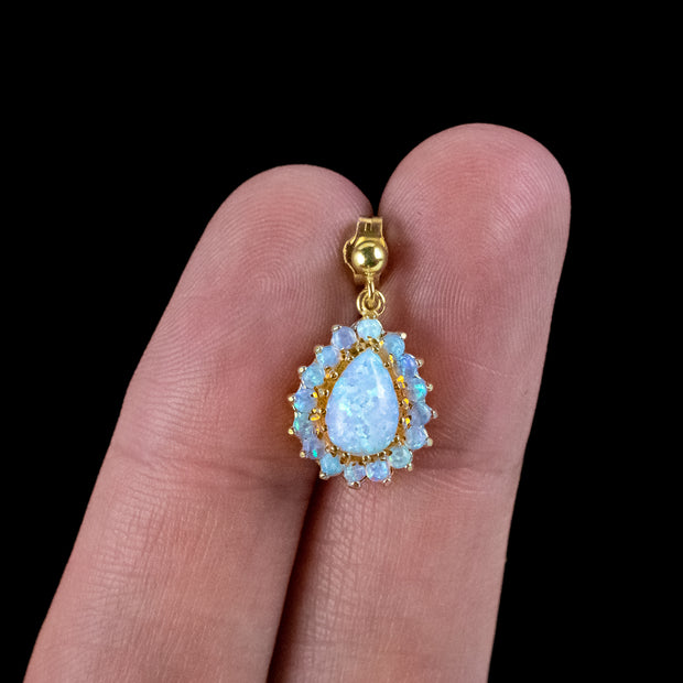 Victorian Style Opal Cluster Drop Earrings Silver 18ct Gold Gilt