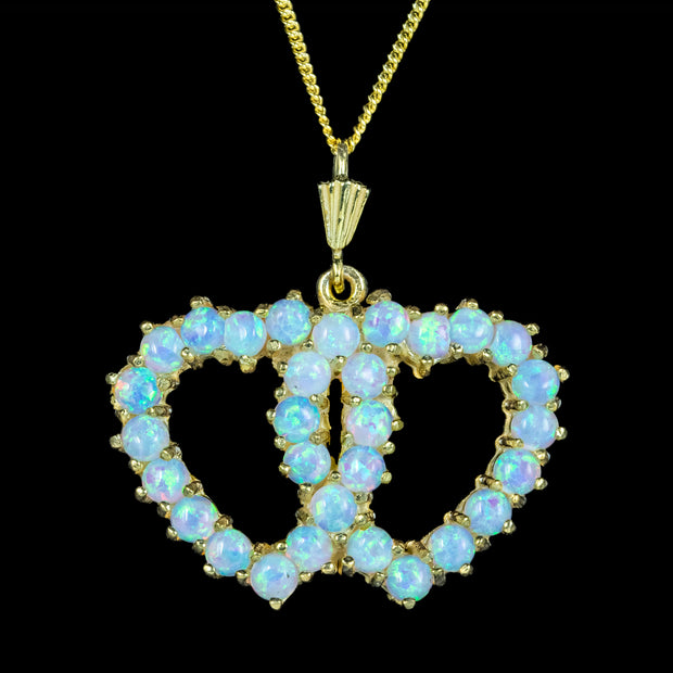 Victorian Style Opal Entwined Heart Pendant Necklace 