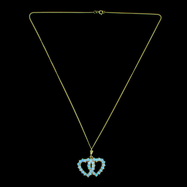 Victorian Style Opal Entwined Heart Pendant Necklace 