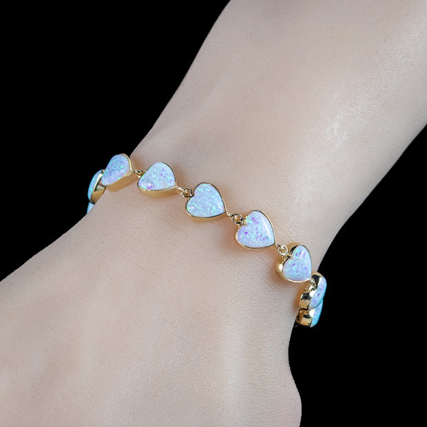 Victorian Style Opal Heart Bracelet 9ct Gold