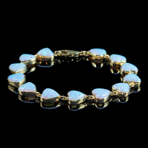 Victorian Style Opal Heart Bracelet 9ct Gold