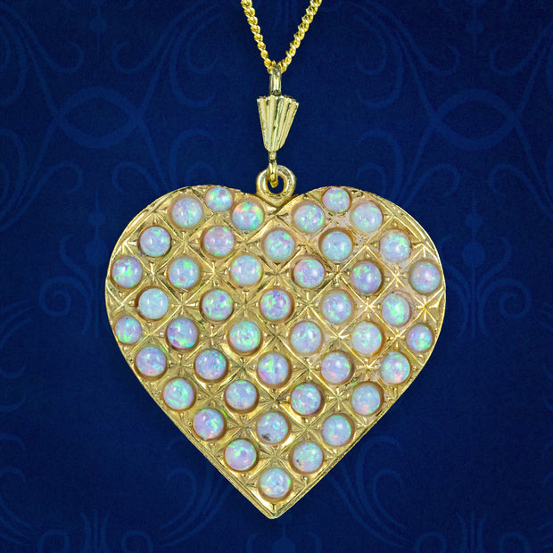 Victorian Style Opal Heart Pendant Necklace