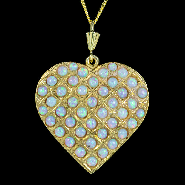 Victorian Style Opal Heart Pendant Necklace