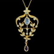Victorian Style Opal Moonstone Amethyst Pendant Necklace Silver 18ct Gold Gilt