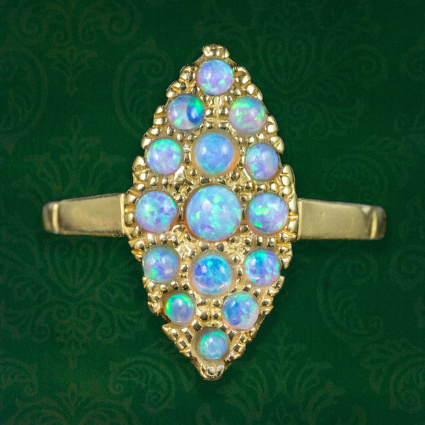 Victorian Style Opal Navette Cluster Ring 
