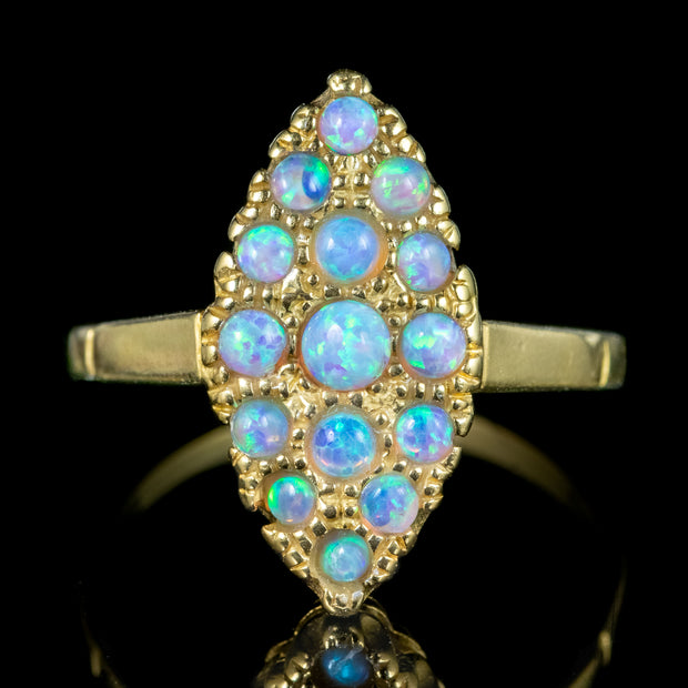 Victorian Style Opal Navette Cluster Ring 