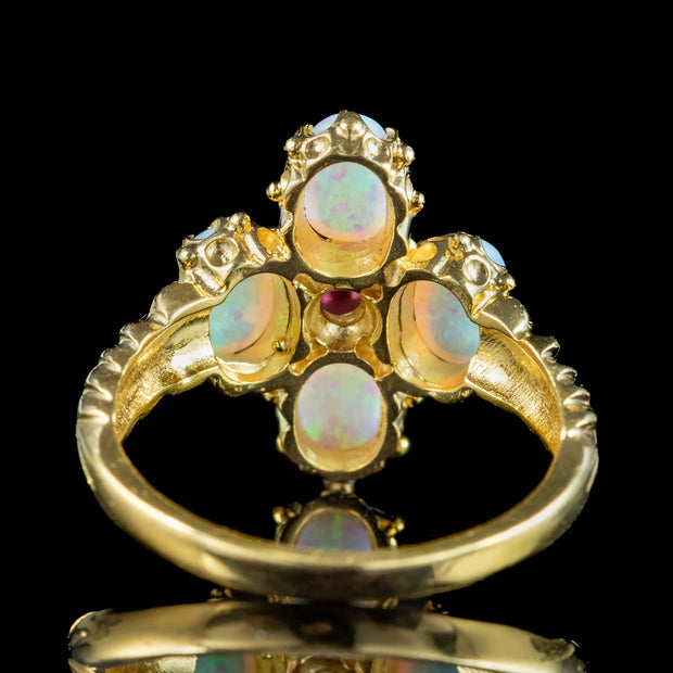 Victorian Style Opal Ruby Cluster Ring 