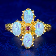 Victorian Style Opal Ruby Cluster Ring 