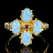 Victorian Style Opal Ruby Cluster Ring 