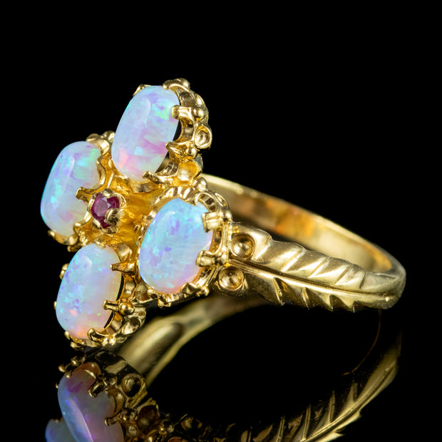 Victorian Style Opal Ruby Cluster Ring 