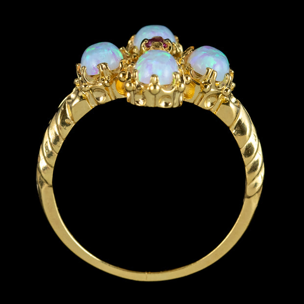 Victorian Style Opal Ruby Cluster Ring 