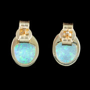 Victorian Style Opal Solitaire Stud Earrings 9ct Gold