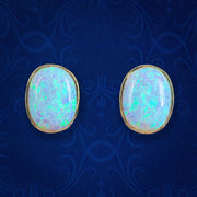 Victorian Style Opal Solitaire Stud Earrings 9ct Gold