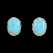 Victorian Style Opal Solitaire Stud Earrings 9ct Gold