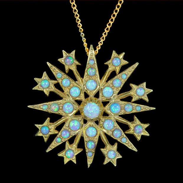 Victorian Style Opal Starburst Pendant Necklace