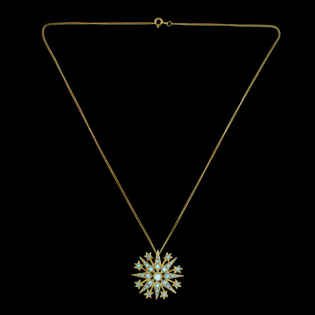 Victorian Style Opal Starburst Pendant Necklace