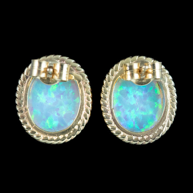 Victorian Style Opal Stud Earrings 9ct Gold 