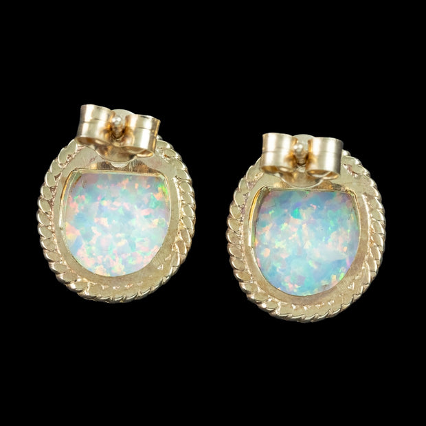 Victorian Style Opal Stud Earrings 9ct Gold