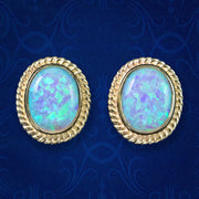 Victorian Style Opal Stud Earrings 9ct Gold 