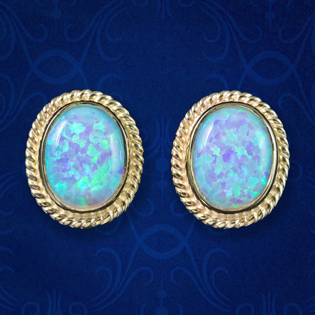 Victorian Style Opal Stud Earrings 9ct Gold 