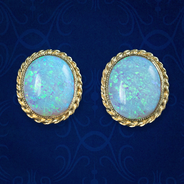 Victorian Style Opal Stud Earrings 9ct Gold 