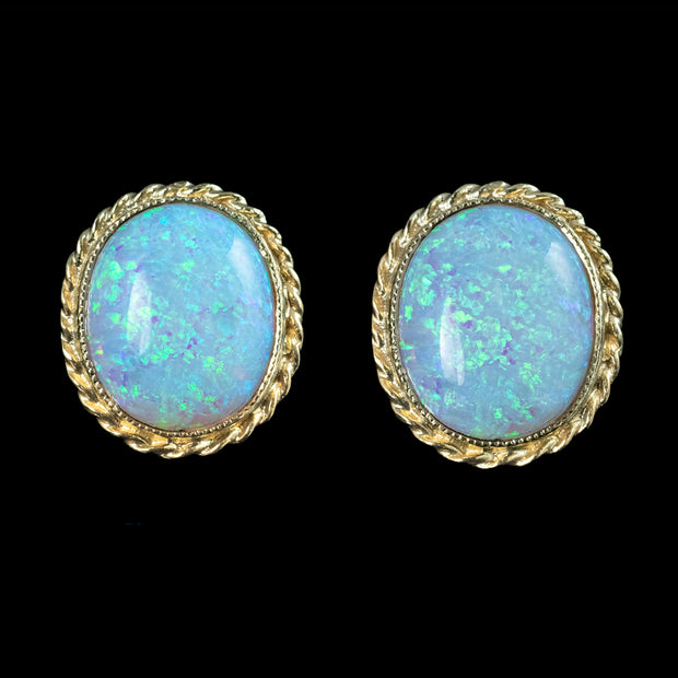 Victorian Style Opal Stud Earrings 9ct Gold 