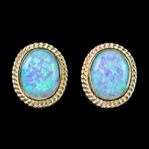 Victorian Style Opal Stud Earrings 9ct Gold 