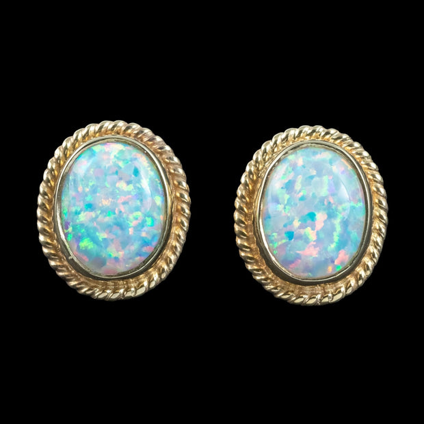 Victorian Style Opal Stud Earrings 9ct Gold