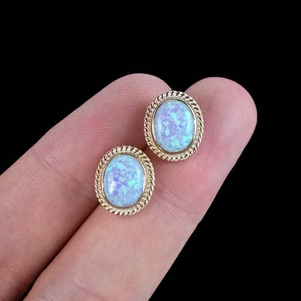 Victorian Style Opal Stud Earrings 9ct Gold 