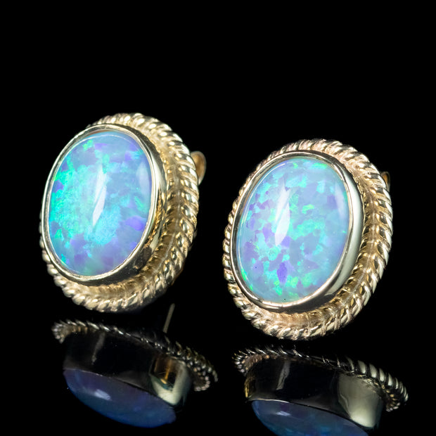 Victorian Style Opal Stud Earrings 9ct Gold 