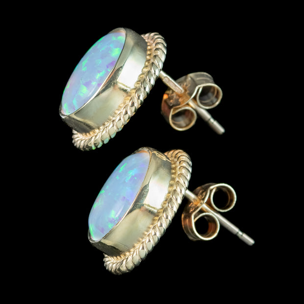 Victorian Style Opal Stud Earrings 9ct Gold 