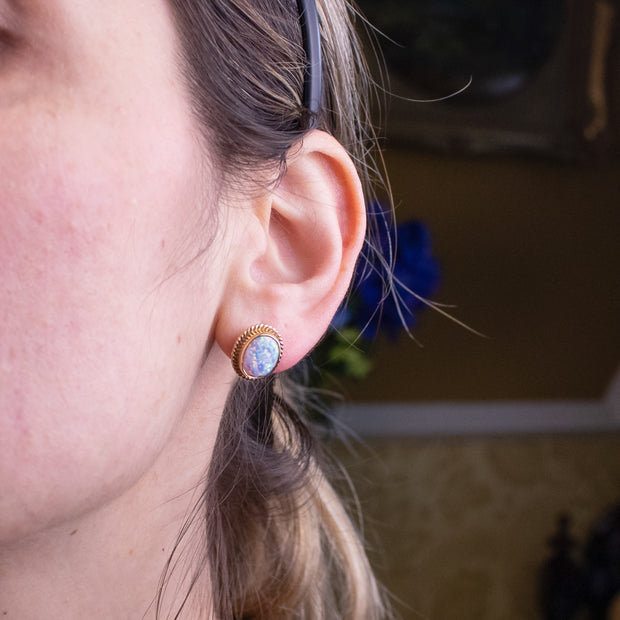 Victorian Style Opal Stud Earrings 9ct Gold