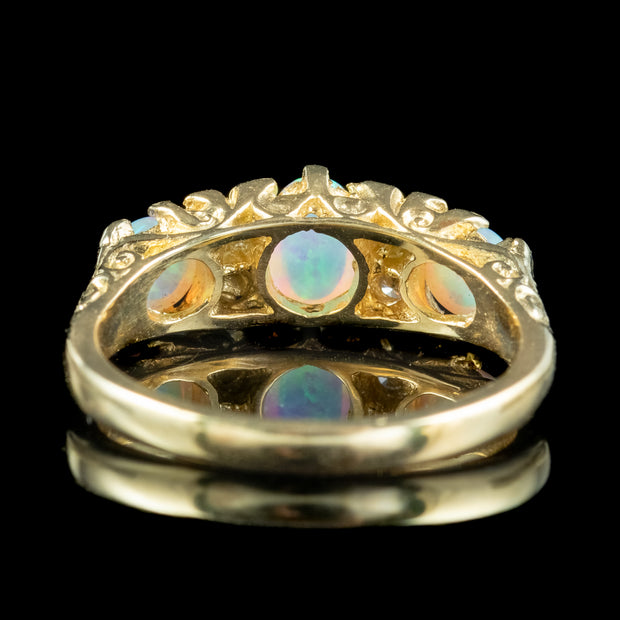 Victorian Style Opal Trilogy Diamond Ring 9ct Gold