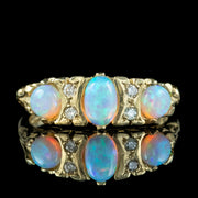 Victorian Style Opal Trilogy Diamond Ring 9ct Gold