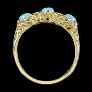 Victorian Style Opal Trilogy Diamond Ring 9ct Gold