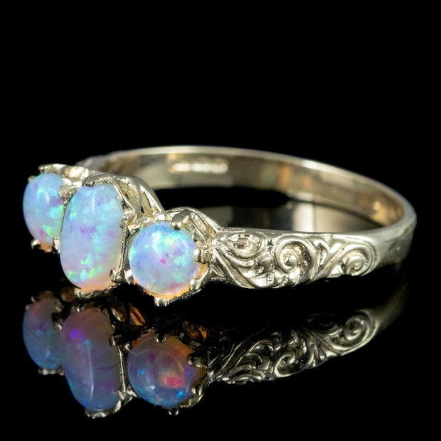 Victorian Style Opal Trilogy Ring 9ct Gold