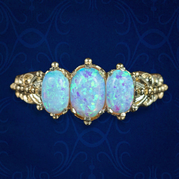 Victorian Style Opal Trilogy Ring 1.2ct Total