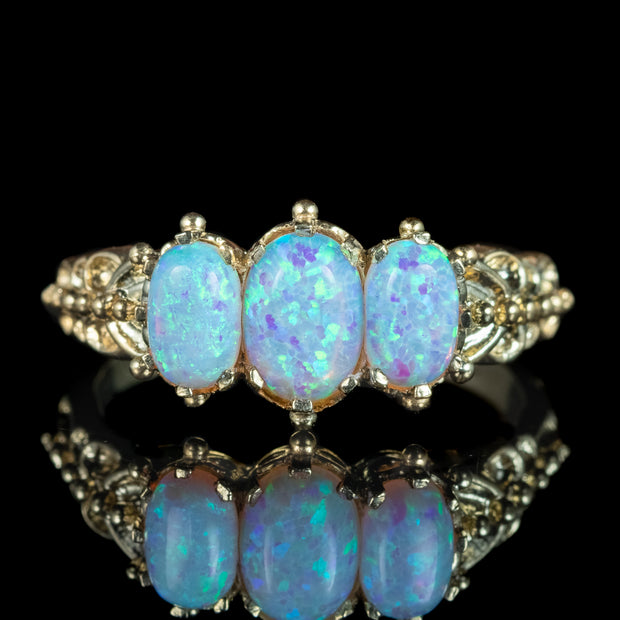 Victorian Style Opal Trilogy Ring 1.2ct Total