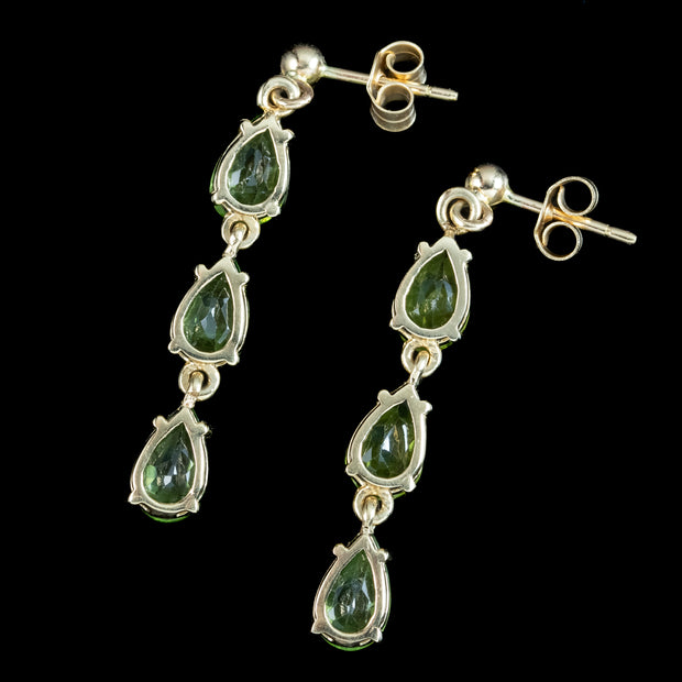 Victorian Style Peridot Drop Earrings 9ct Gold