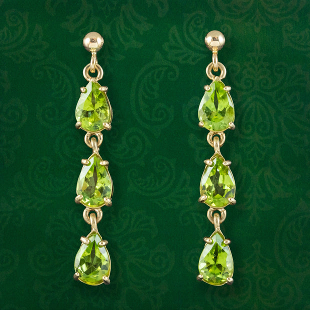 Victorian Style Peridot Drop Earrings 9ct Gold