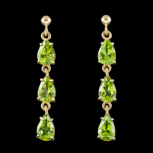 Victorian Style Peridot Drop Earrings 9ct Gold