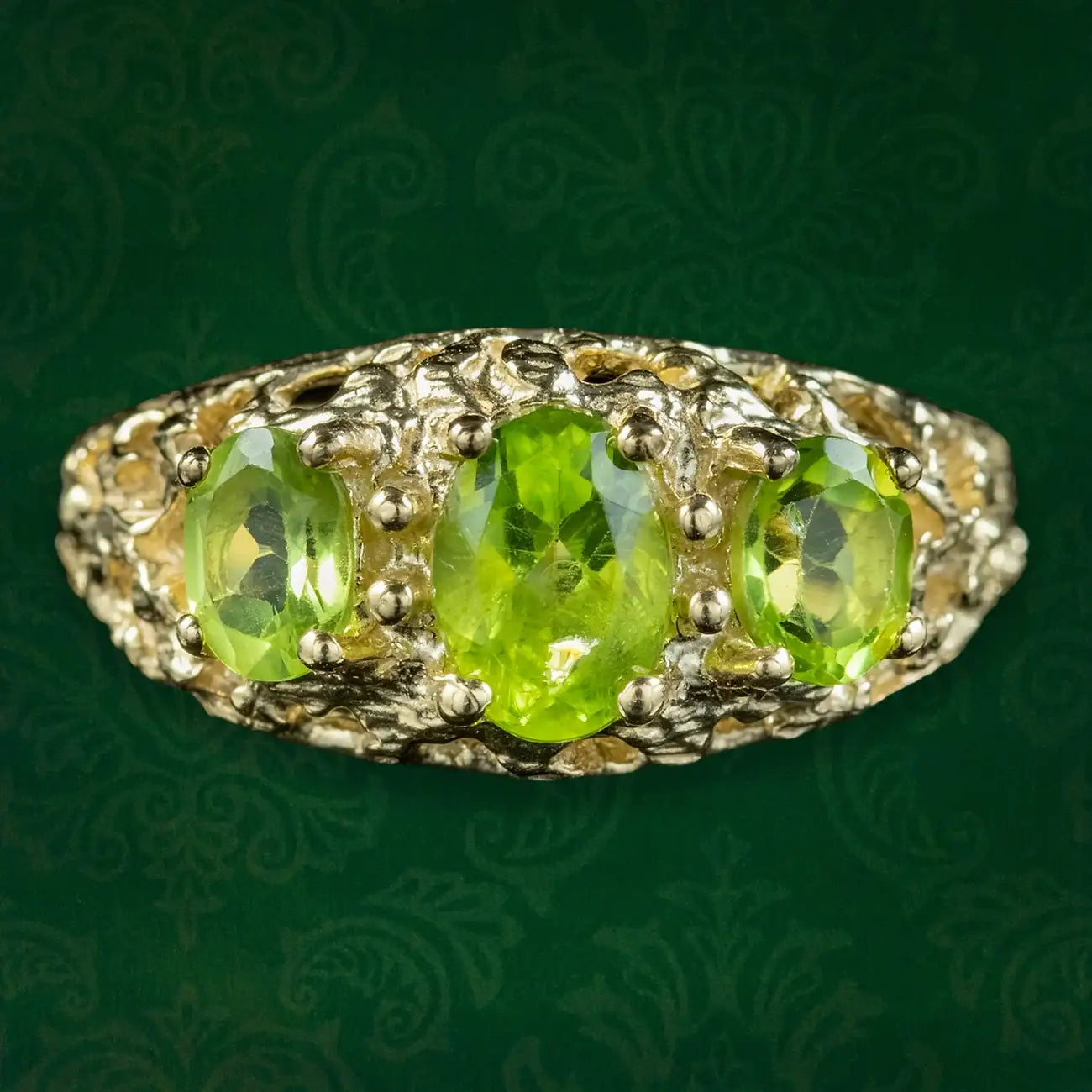 Victorian Style Peridot Trilogy Ring