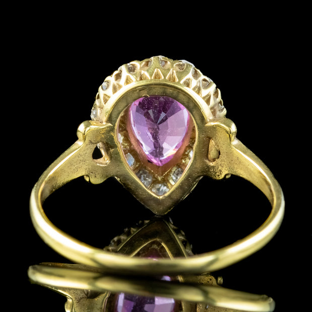 Victorian Style Pink Sapphire Diamond Cluster Ring 0.85ct Sapphire