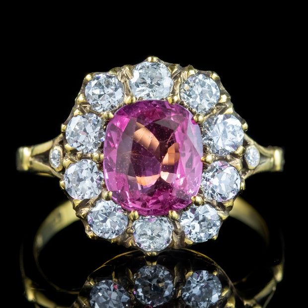 Victorian Style Pink Sapphire Diamond Cluster Ring 2.5ct Sapphire