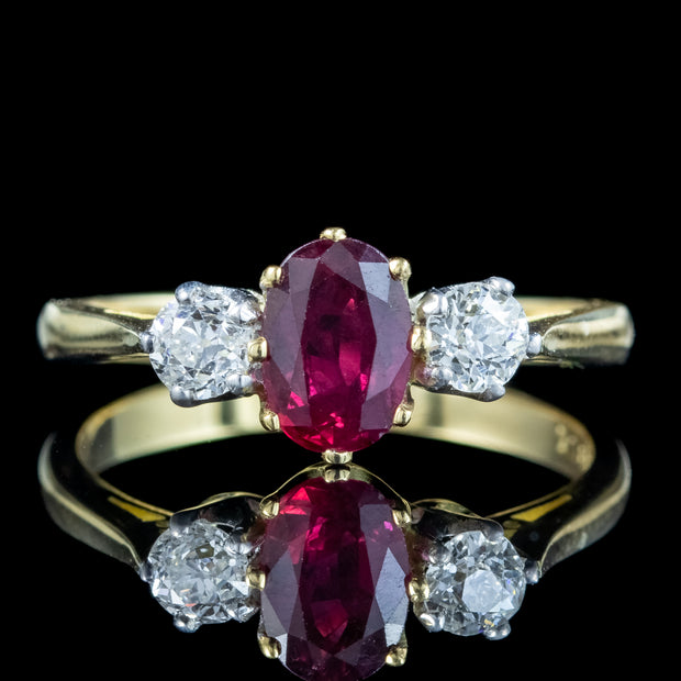 Victorian Style Ruby Diamond Trilogy Ring 0.70ct Ruby