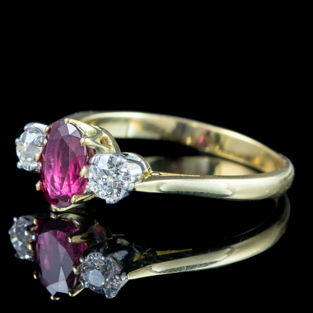 Victorian Style Ruby Diamond Trilogy Ring 0.70ct Ruby