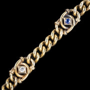 Victorian Style Sapphire Diamond Curb Bracelet 9ct Gold With Heart Padlock