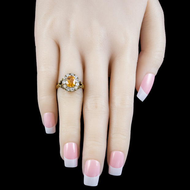 Victorian Style Yellow Sapphire Diamond Cluster Ring 1.8ct Sapphire