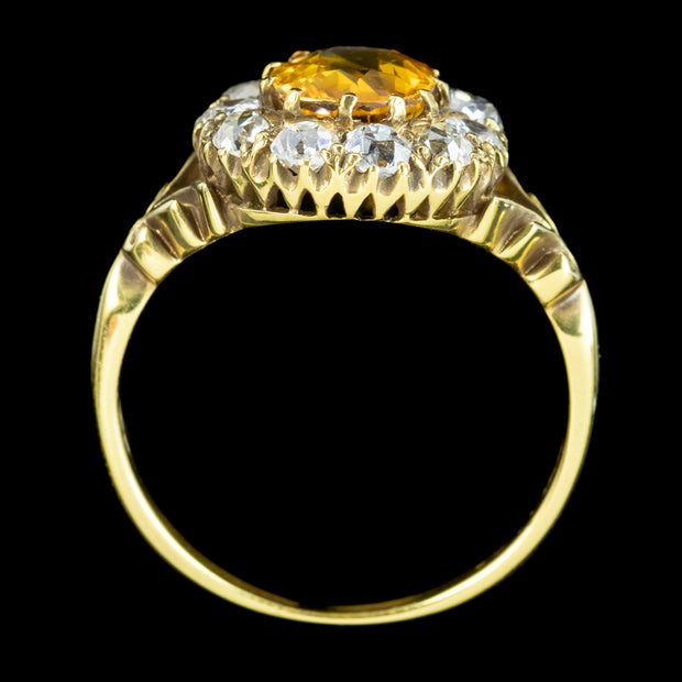 Victorian Style Yellow Sapphire Diamond Cluster Ring 1.8ct Sapphire