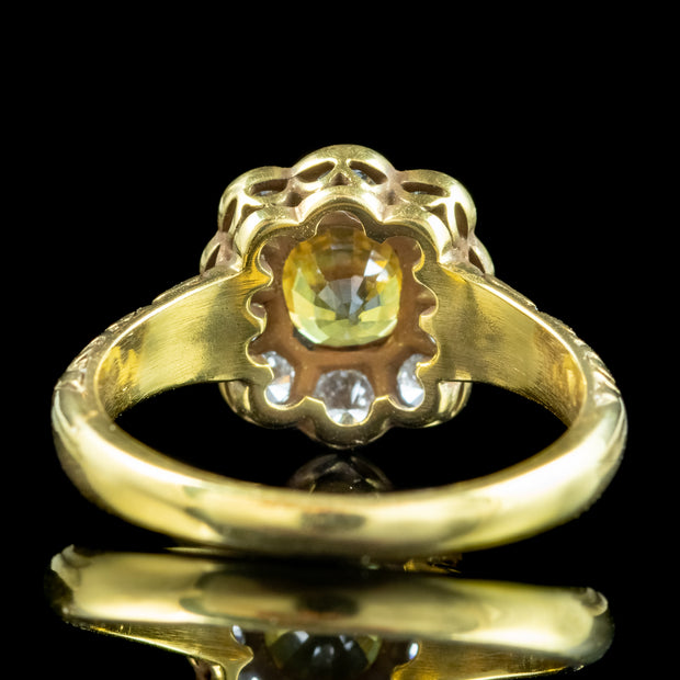 Victorian Style Yellow Sapphire Diamond Cluster Ring 0.80ct Sapphire